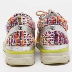 Pre Owned Chanel Multicolor Tweed and Leather Low Top Sneakers Size 38.5