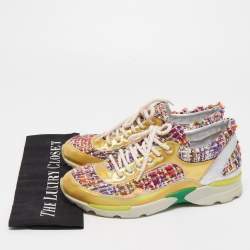 Pre Owned Chanel Multicolor Tweed and Leather Low Top Sneakers Size 38.5