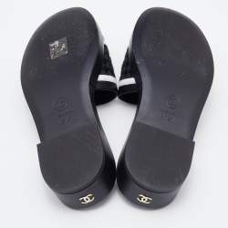 Pre Owned Chanel Black Leather CC Flat Slides Size 36.5