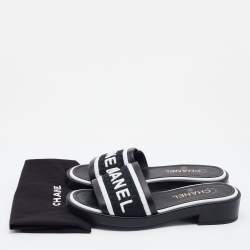 Pre Owned Chanel Black Leather CC Flat Slides Size 36.5