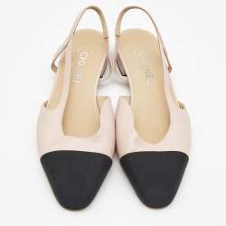 مملوكة مسبقًا Chanel Pink/Black Leather and Canvas CC Slingback Flats Size 38