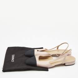مملوكة مسبقًا Chanel Pink/Black Leather and Canvas CC Slingback Flats Size 38