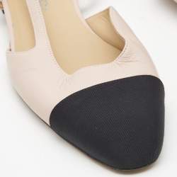 مملوكة مسبقًا Chanel Pink/Black Leather and Canvas CC Slingback Flats Size 38