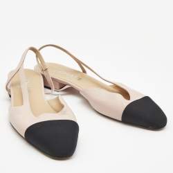 مملوكة مسبقًا Chanel Pink/Black Leather and Canvas CC Slingback Flats Size 38