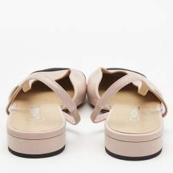 مملوكة مسبقًا Chanel Pink/Black Leather and Canvas CC Slingback Flats Size 38