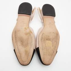 مملوكة مسبقًا Chanel Pink/Black Leather and Canvas CC Slingback Flats Size 38