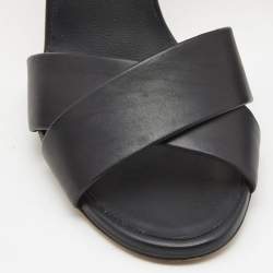 Pre Owned Chanel Black Leather Pearl Heel Ankle Strap Sandals Size 38.5