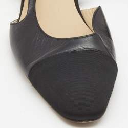 Chanel Black Leather and Canvas CC Cap Toe Slingback Flats Size 37.5