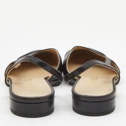 Chanel Black Leather and Canvas CC Cap Toe Slingback Flats Size 37.5