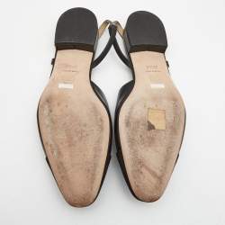 Chanel Black Leather and Canvas CC Cap Toe Slingback Flats Size 37.5