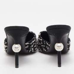 Chanel Black/White Tweed and Canvas CC Faux Pearl Heel Mules Size 37.5