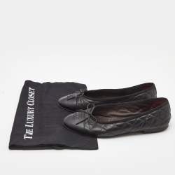 Chanel Black Leather CC Ballet Flats Size 38
