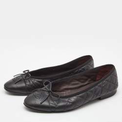 Chanel Black Leather CC Ballet Flats Size 38