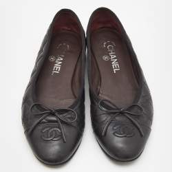 Chanel Black Leather CC Ballet Flats Size 38