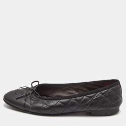 Chanel Black Leather CC Ballet Flats Size 38