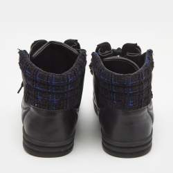 Pre Owned Chanel Black Leather CC Double Zip Accent High Top Sneakers Size 38 