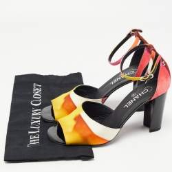 Chanel Multicolor Printed Fabric CC Ankle Strap Sandals Size 40.5