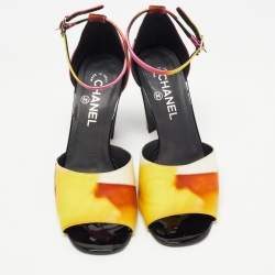 Chanel Multicolor Printed Fabric CC Ankle Strap Sandals Size 40.5