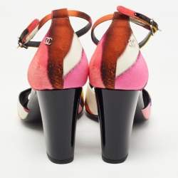 Chanel Multicolor Printed Fabric CC Ankle Strap Sandals Size 40.5