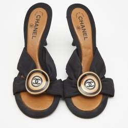 Chanel Black Fabric CC Slide Sandals Size 40