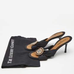 Chanel Black Fabric CC Slide Sandals Size 40