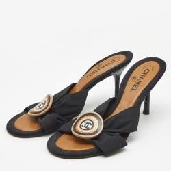 Chanel Black Fabric CC Slide Sandals Size 40