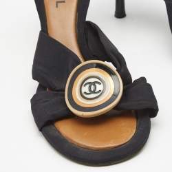 Chanel Black Fabric CC Slide Sandals Size 40