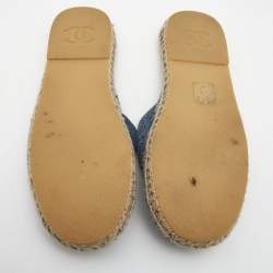 Chanel Blue/Black Denim and Canvas CC Espadrille Mules Size 37