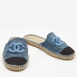 Chanel Blue/Black Denim and Canvas CC Espadrille Mules Size 37