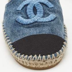 Chanel Blue/Black Denim and Canvas CC Espadrille Mules Size 37