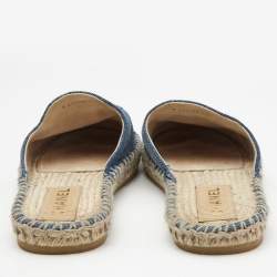 Chanel Blue/Black Denim and Canvas CC Espadrille Mules Size 37