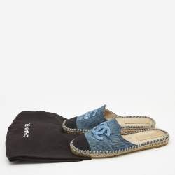Chanel Blue/Black Denim and Canvas CC Espadrille Mules Size 37