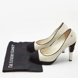 Pre Owned Chanel Black/White Tweed CC Cap-Toe Platform Pumps Size 40