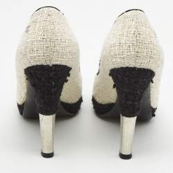 Pre Owned Chanel Black/White Tweed CC Cap-Toe Platform Pumps Size 40