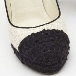 Pre Owned Chanel Black/White Tweed CC Cap-Toe Platform Pumps Size 40