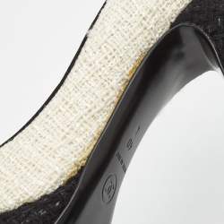 Pre Owned Chanel Black/White Tweed CC Cap-Toe Platform Pumps Size 40