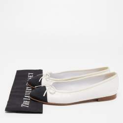 Chanel White/Black Glitter And Canvas CC Cap Toe Bow Ballet Flats Size 39.5