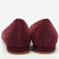 Pre Owned Chanel Burgundy/Gold Suede and Leather Cap Toe CC Bow Ballet Flats Size 39.5