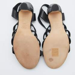 Pre Owned Chanel Black Leather Reissue Chain Detail Quilted Heel Ankle Strap Sandals Size 40.5