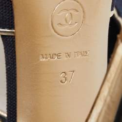 Chanel Blue/Gold Canvas and Leather Ankle Strap Sandals Size 37