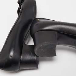 Pre Owned Chanel Black Leather Bow CC Block Heel Pumps Size 39.5