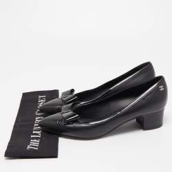 Pre Owned Chanel Black Leather Bow CC Block Heel Pumps Size 39.5
