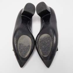 Pre Owned Chanel Black Leather Bow CC Block Heel Pumps Size 39.5