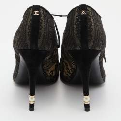 Chanel Black Lace and Alcantara Ankle Booties Size 40.5