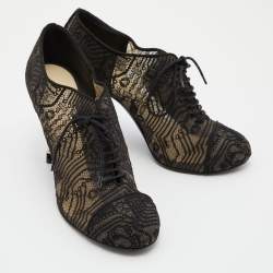 Chanel Black Lace and Alcantara Ankle Booties Size 40.5