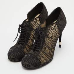 Chanel Black Lace and Alcantara Ankle Booties Size 40.5