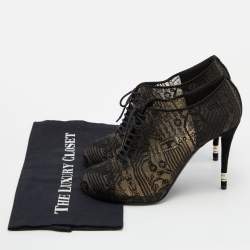 Chanel Black Lace and Alcantara Ankle Booties Size 40.5