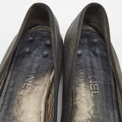 Pre Owned Chanel Metallic Leather CC Cap Toe Bow Ballet Flats Size 38