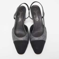 Pre Owned Chanel Grey/Black Laminated Suede and Canvas Cap Toe CC Slingback D'orsay Pumps Size 40