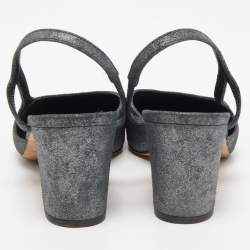 Pre Owned Chanel Grey/Black Laminated Suede and Canvas Cap Toe CC Slingback D'orsay Pumps Size 40